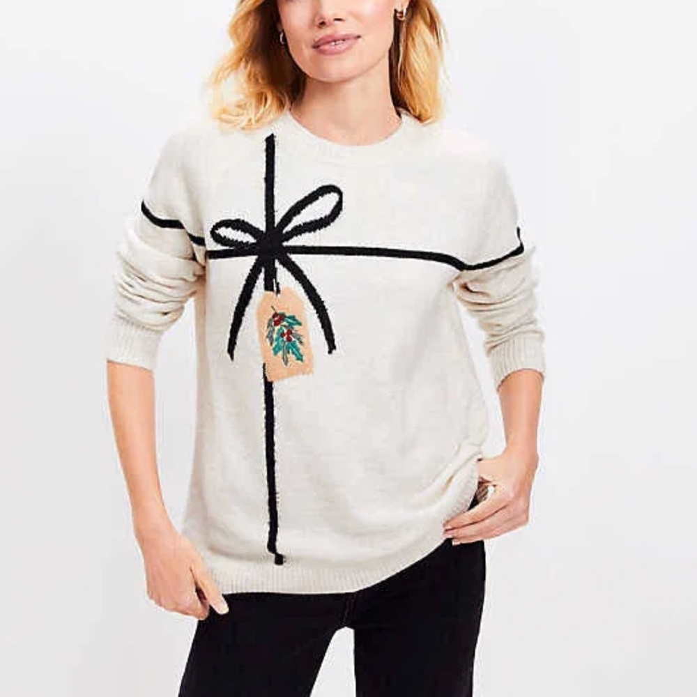 LOFT Women's Holiday Gift Everyday Sweater Cream Sz MD